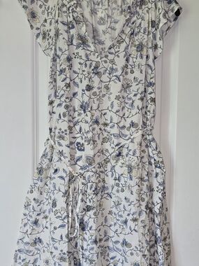 LOFT White Floral Wrap Dress with Blue and Green Print